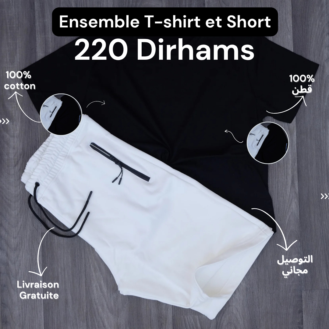 Ensemble T-Shirt Noir et Short Blanc