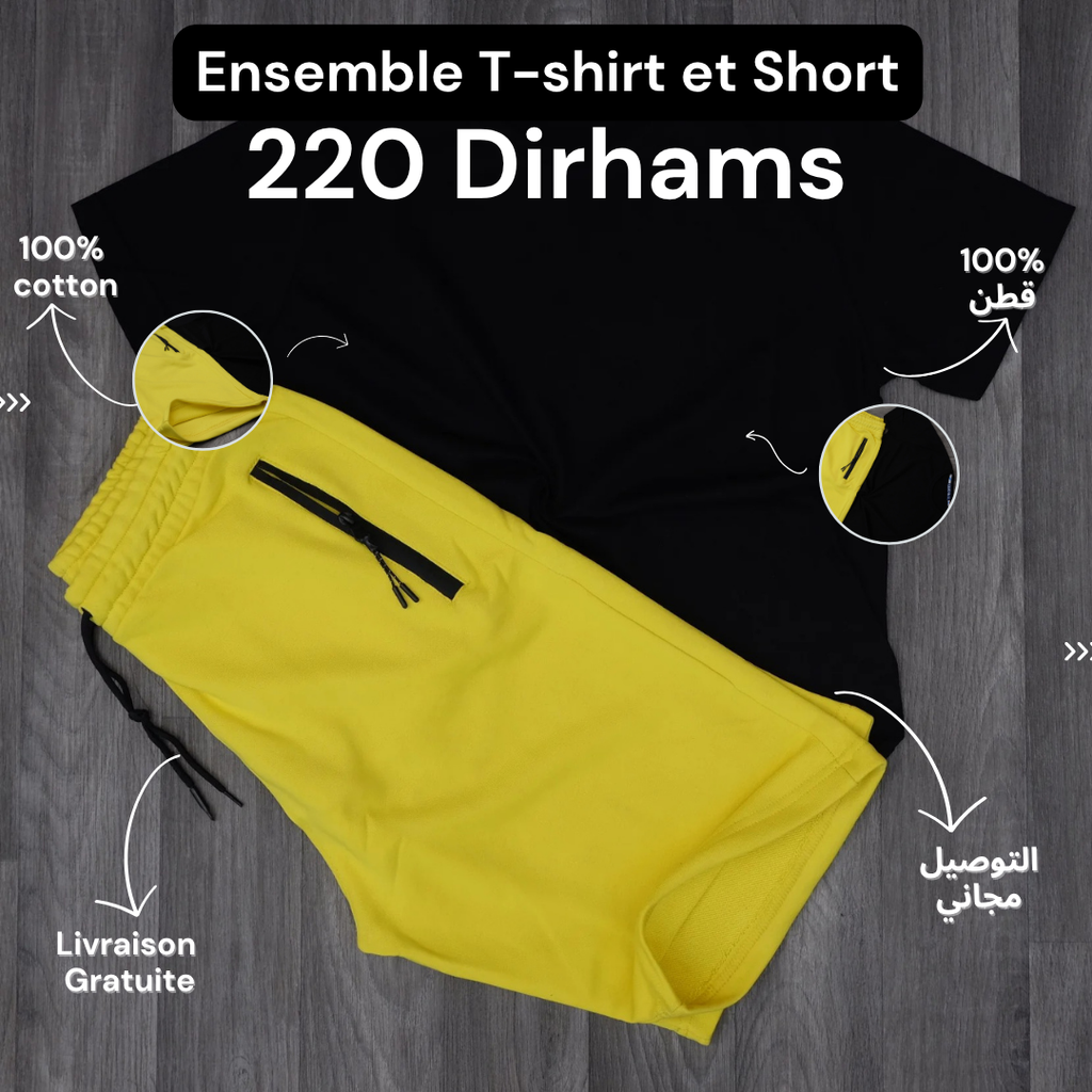 Ensemble T-Shirt Noir et Short Jaune