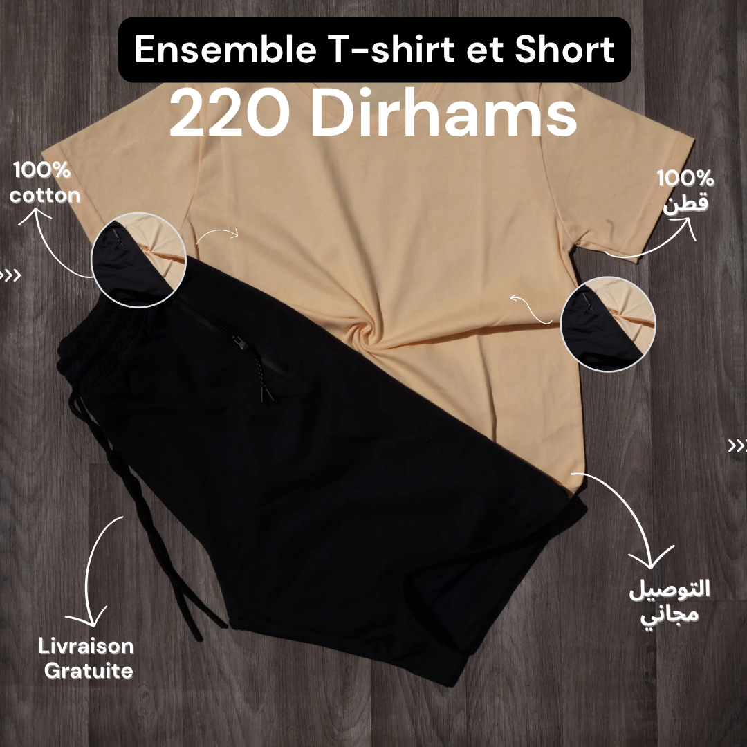 Ensemble T-Shirt Saumon et Short Noir