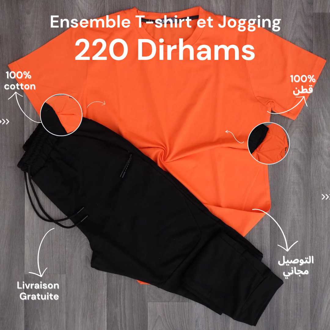 Ensemble Jogging Noir et T-Shirt Orange