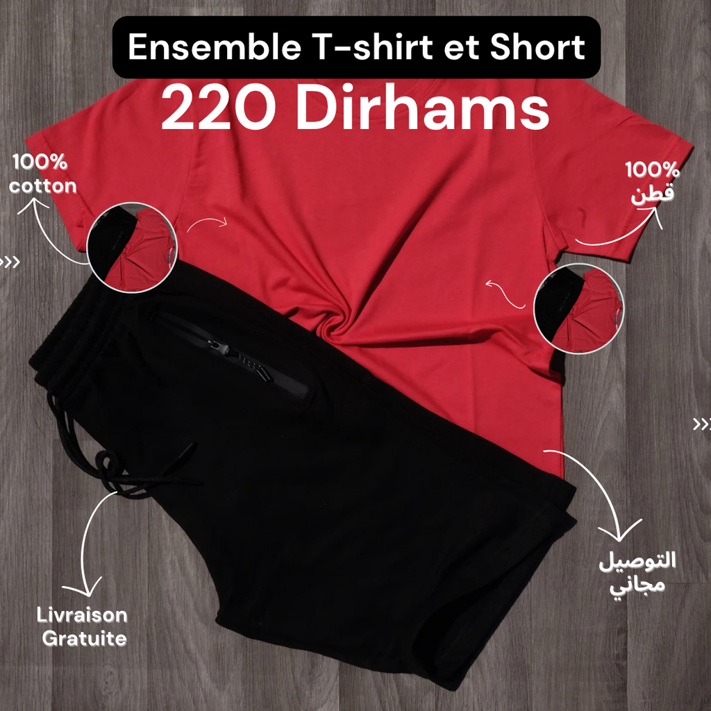 Ensemble T-Shirt Rouge et Short Noir