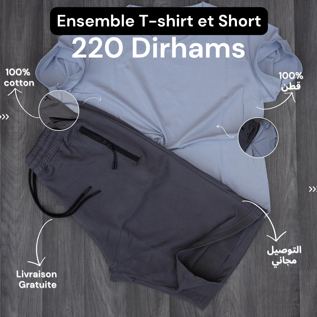 Ensemble T-Shirt Gris Clair et Short Gris Foncé