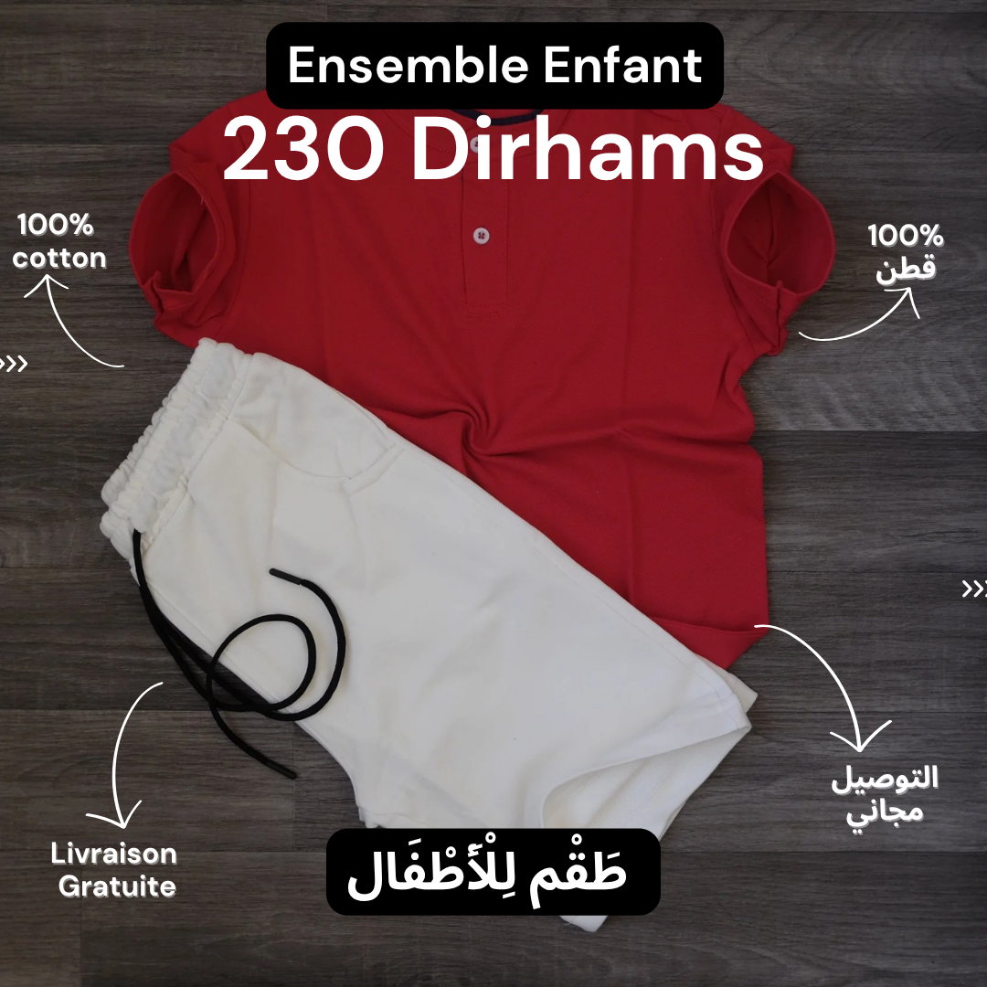 Ensemble Enfant Polo Rouge et Short Jogging Blanc