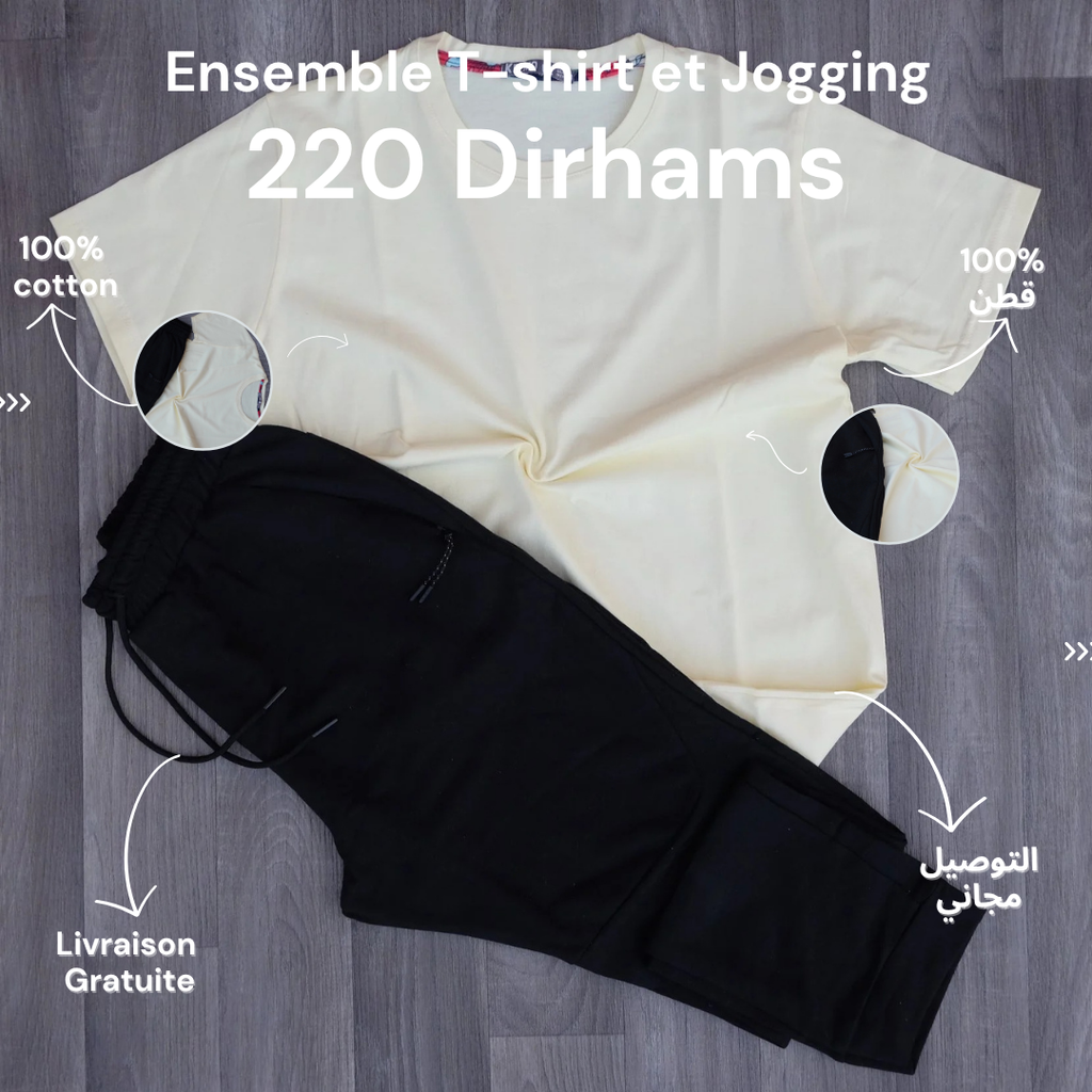 Ensemble Jogging Noir et T-Shirt Jaune Poussin