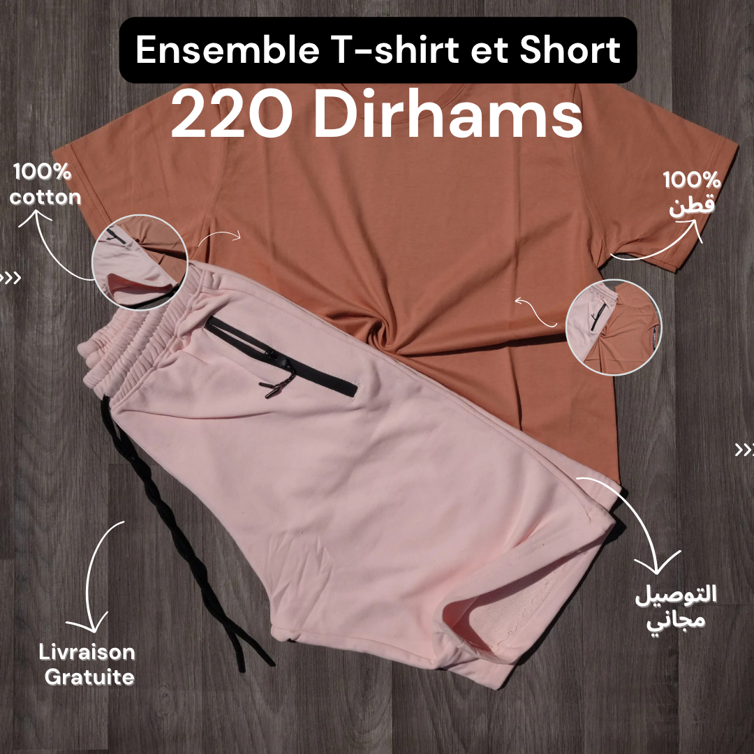 Ensemble T-Shirt Saumon Foncé et Short Rose