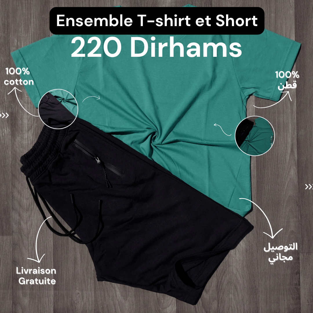 Ensemble T-Shirt Vert et Short Noir