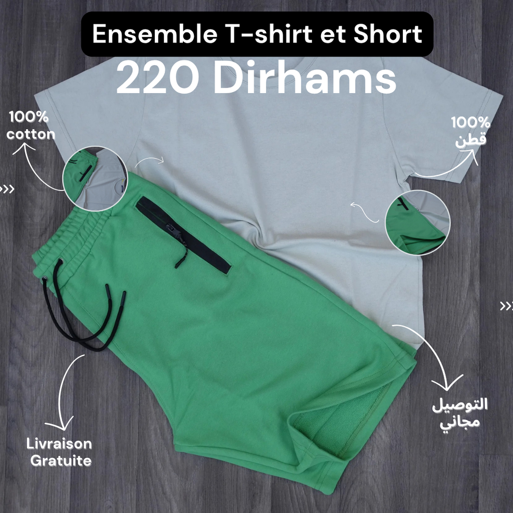 Ensemble T-Shirt Bleu Ciel et Short Vert
