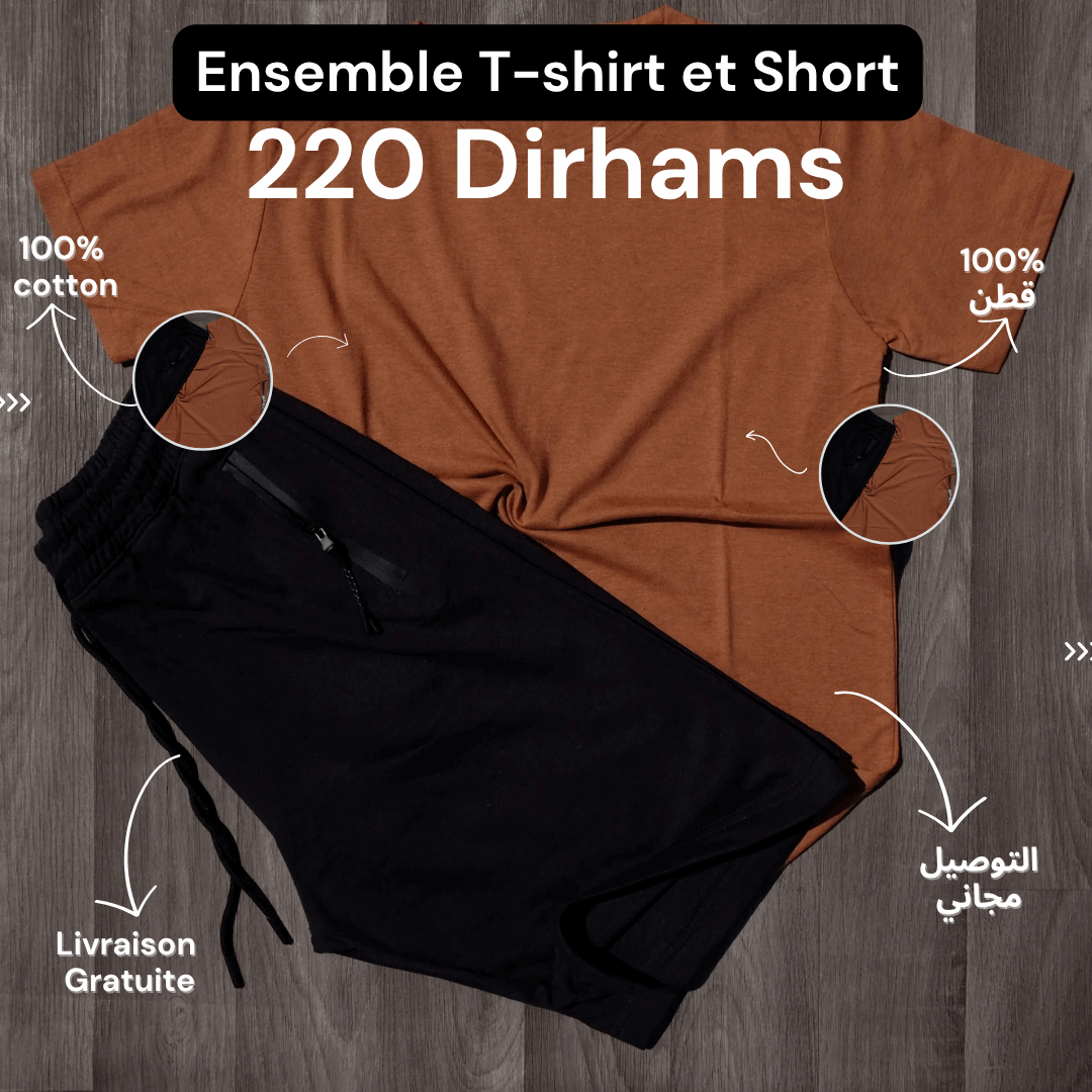 Ensemble T-Shirt Orange Foncé et Short Noir