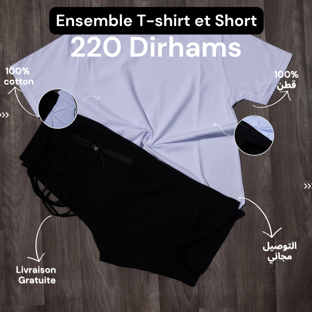 Ensemble T-Shirt Blanc et Short Noir