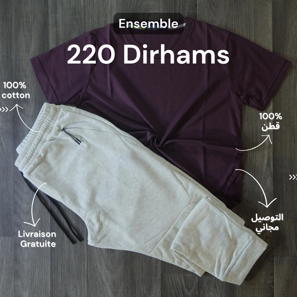 Ensemble T-shirt Grenat et Jogging Gris Clair