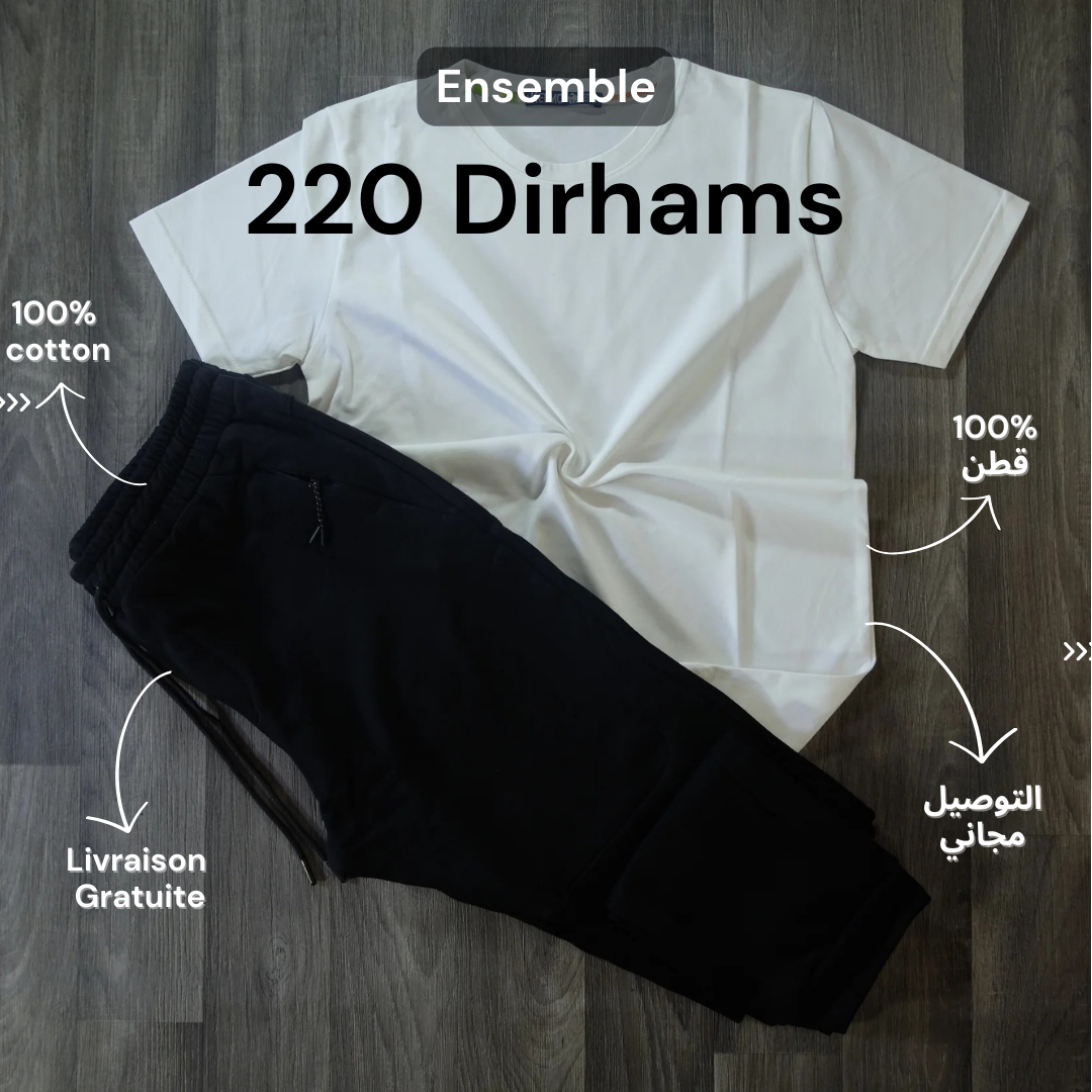 Ensemble T-shirt Blanc et Jogging Noir