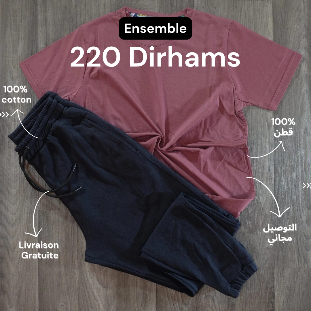 Ensemble T-Shirt Grenat et Jogging Bleu Nuit