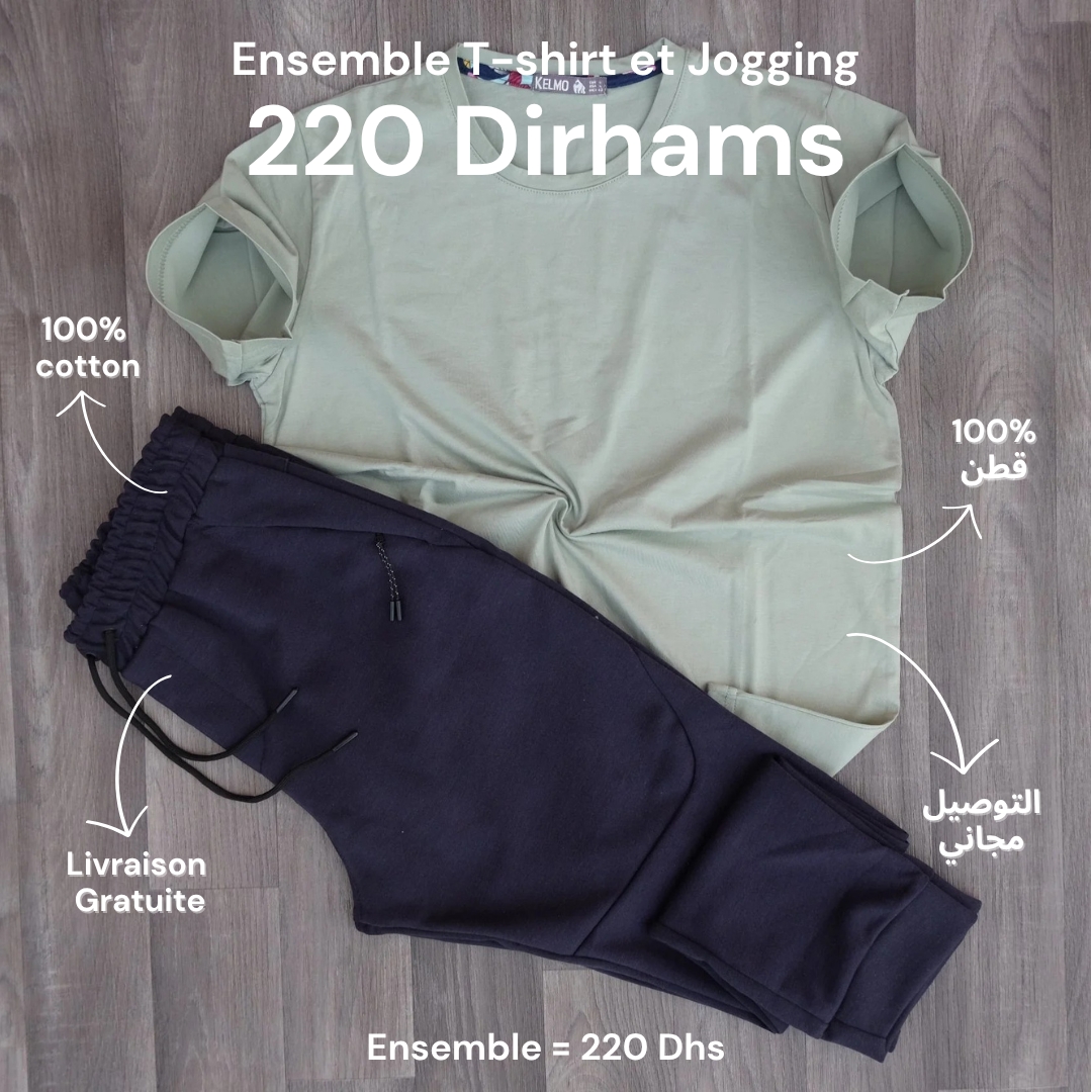 Ensemble T-shirt Vert Nik et Jogging Bleu Marine