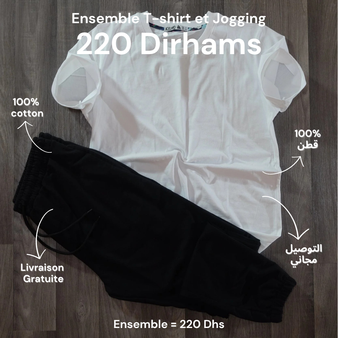 Ensemble T-Shirt Blanc et Jogging Noir