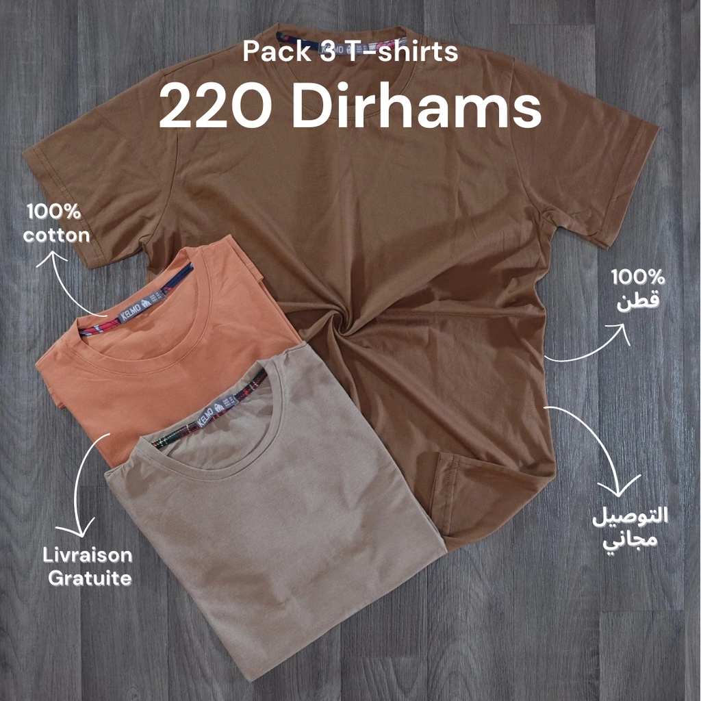 Pack 3 T-Shirt Taba et Saumon Fonce et Beige Caramel
