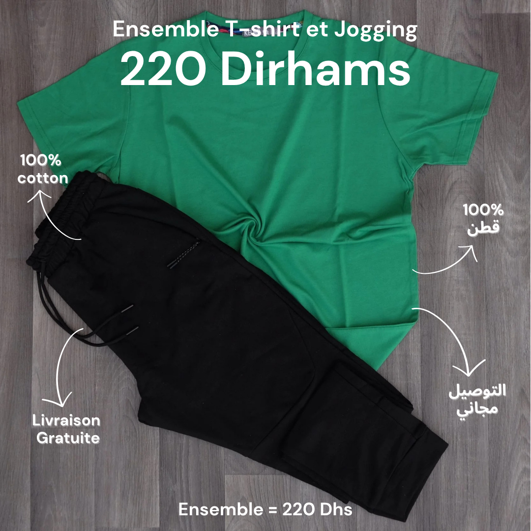 Ensemble Jogging Noir et T-Shirt Vert Raj