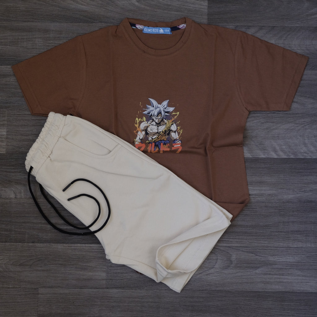 Ensemble Enfant T-shirt Marron Ultra Instinct et Short Jogging Beige
