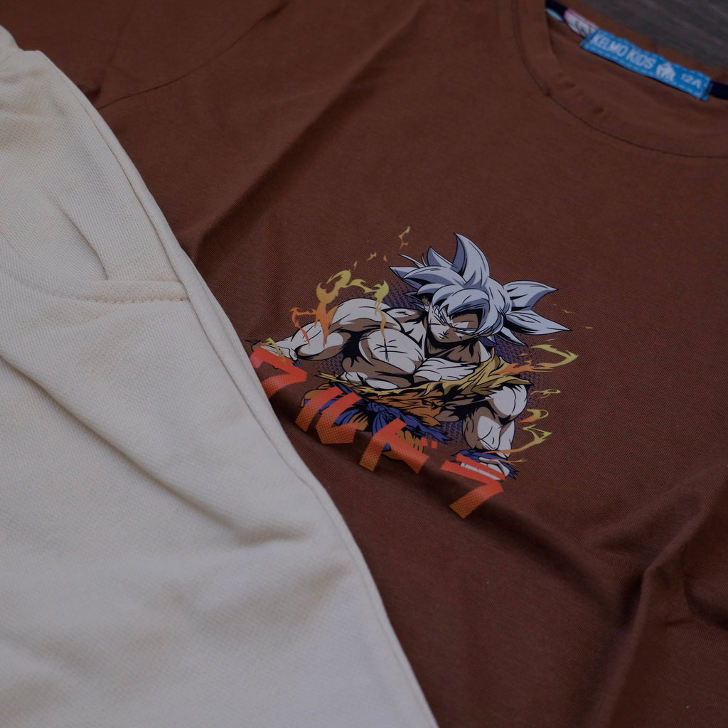 Ensemble Enfant T-shirt Marron Ultra Instinct et Short Jogging Beige