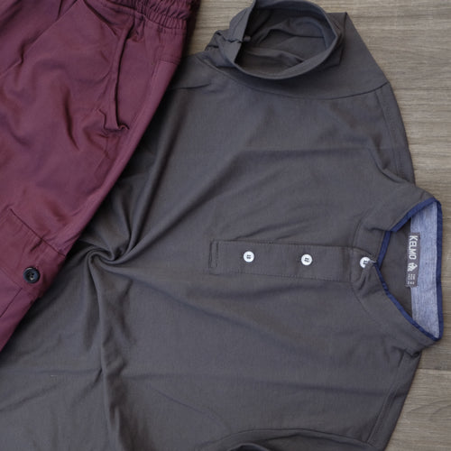 Ensemble Polo Gris Chiné Foncé et Cargo Grenat