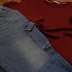 Ensemble Cargo Jeans Délavé Bleu + Sweat Grenat