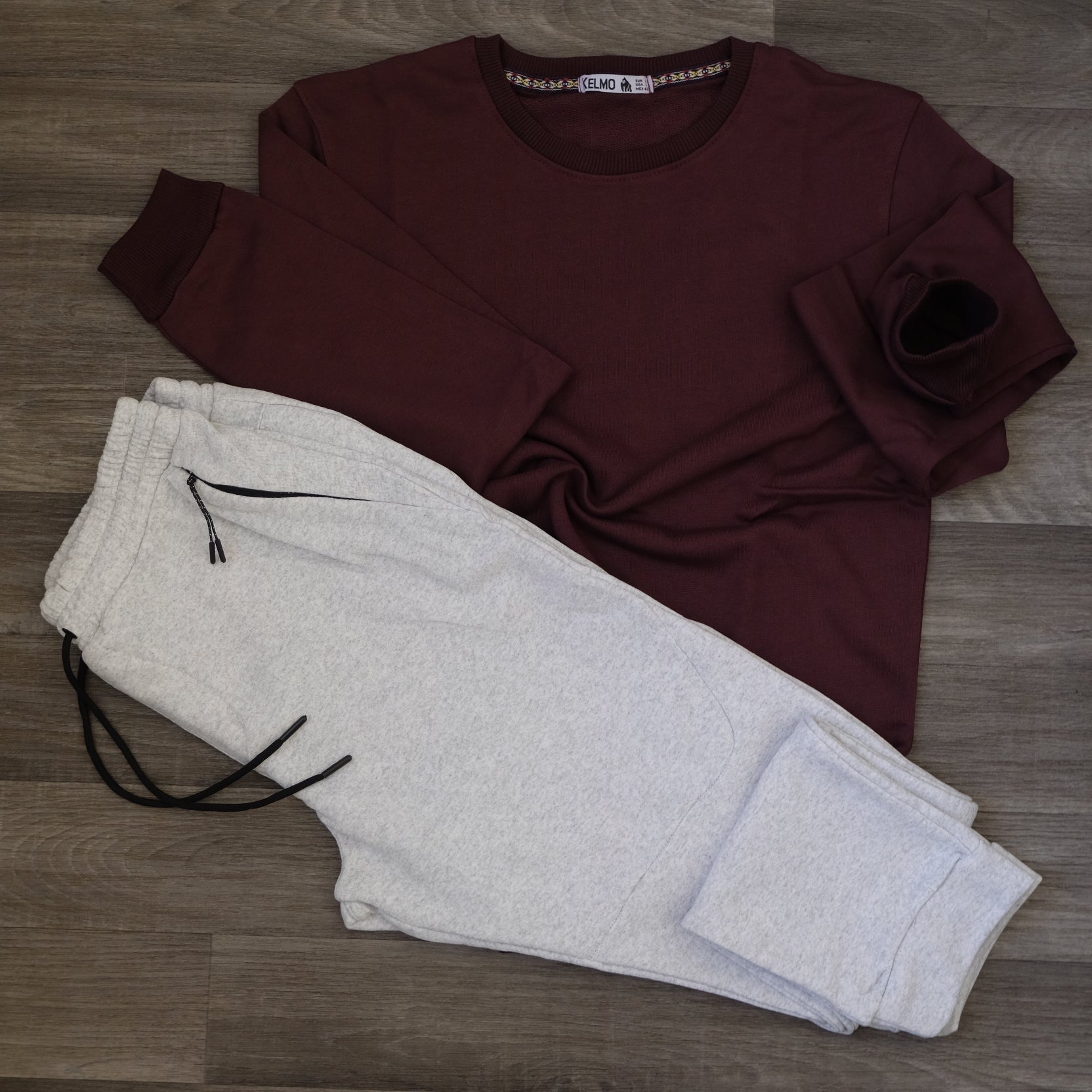 Ensemble Jogging Gris Chine Clair + Sweat Grenat