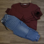 Ensemble Cargo Jeans Délavé Bleu + Sweat Grenat
