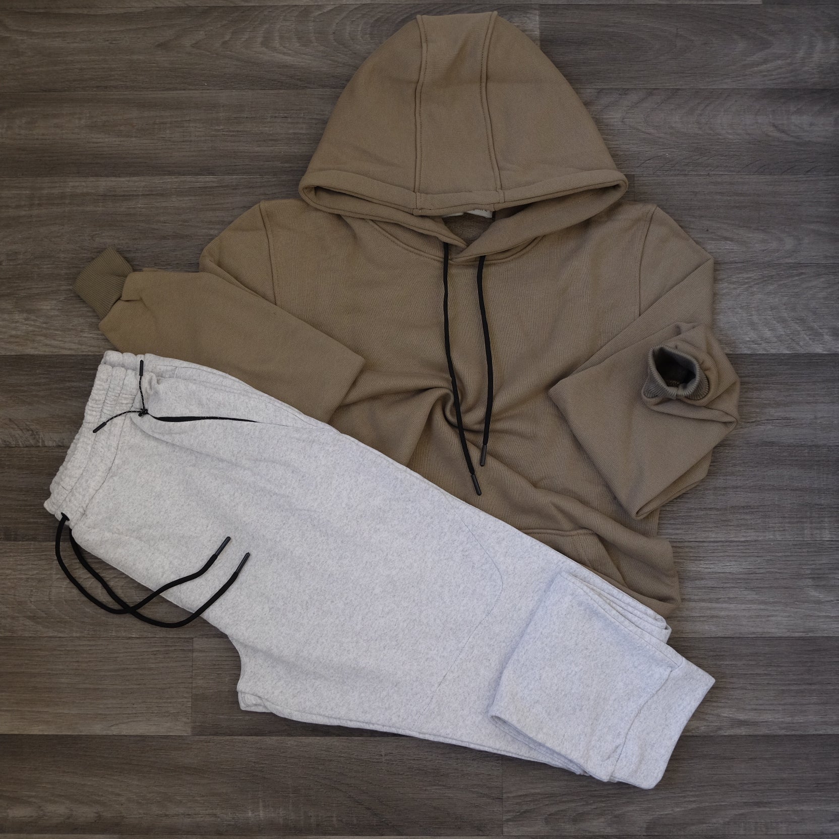 Ensemble Jogging Gris Chine Clair + Capuche Cotton Kaki Clair
