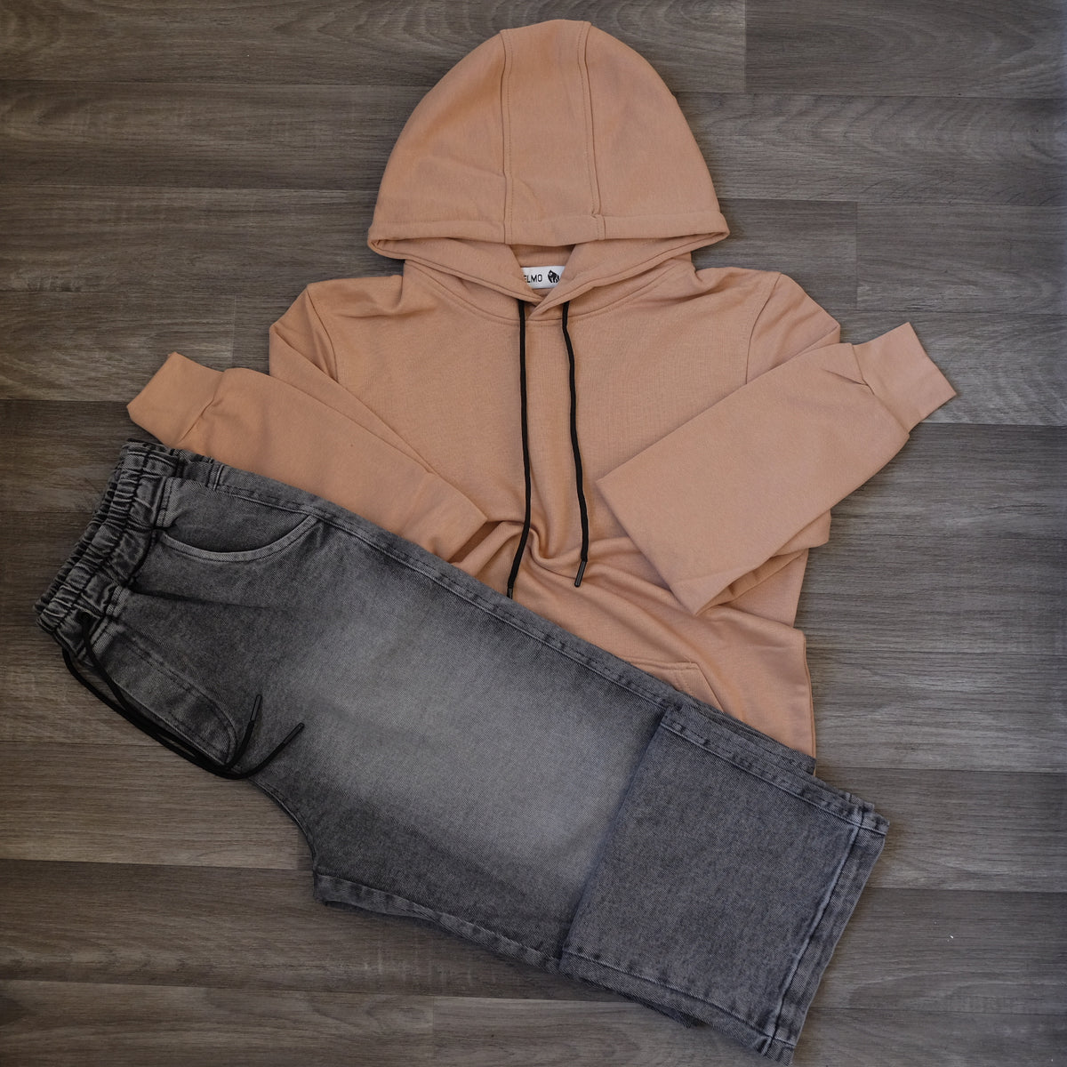 Ensemble Jean Baggy Délavé Gris + Capuche Cotton Saumon