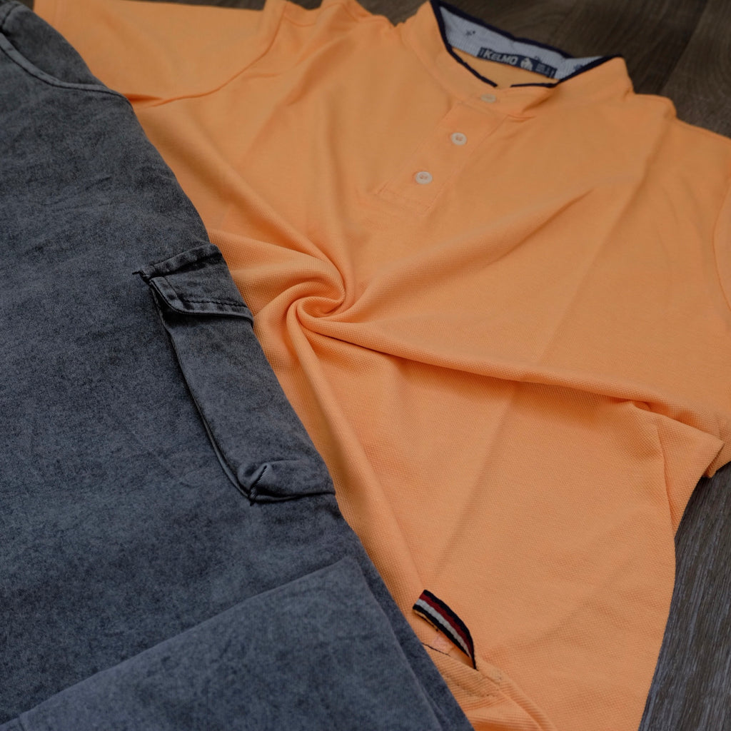 Ensemble Polo Orange Clair et Jean Gris Délavé