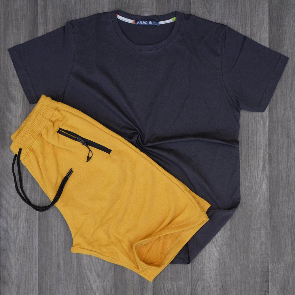 Ensemble T-Shirt Gris Foncé et Short Jaune