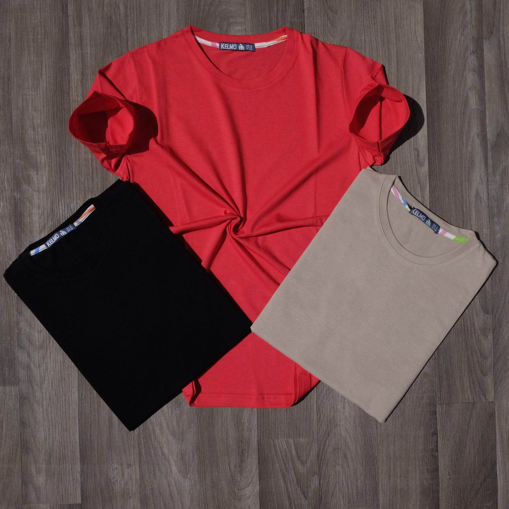 Pack 3 T-Shirts Beige, Noir et Rouge
