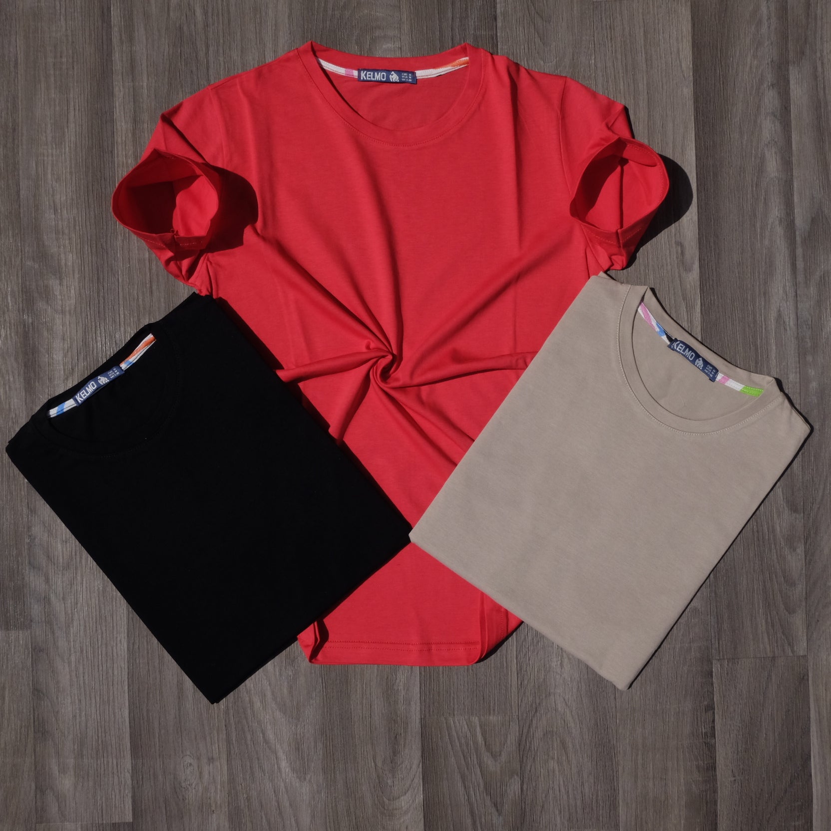 Pack 3 T-Shirts Beige, Noir et Orange Vif