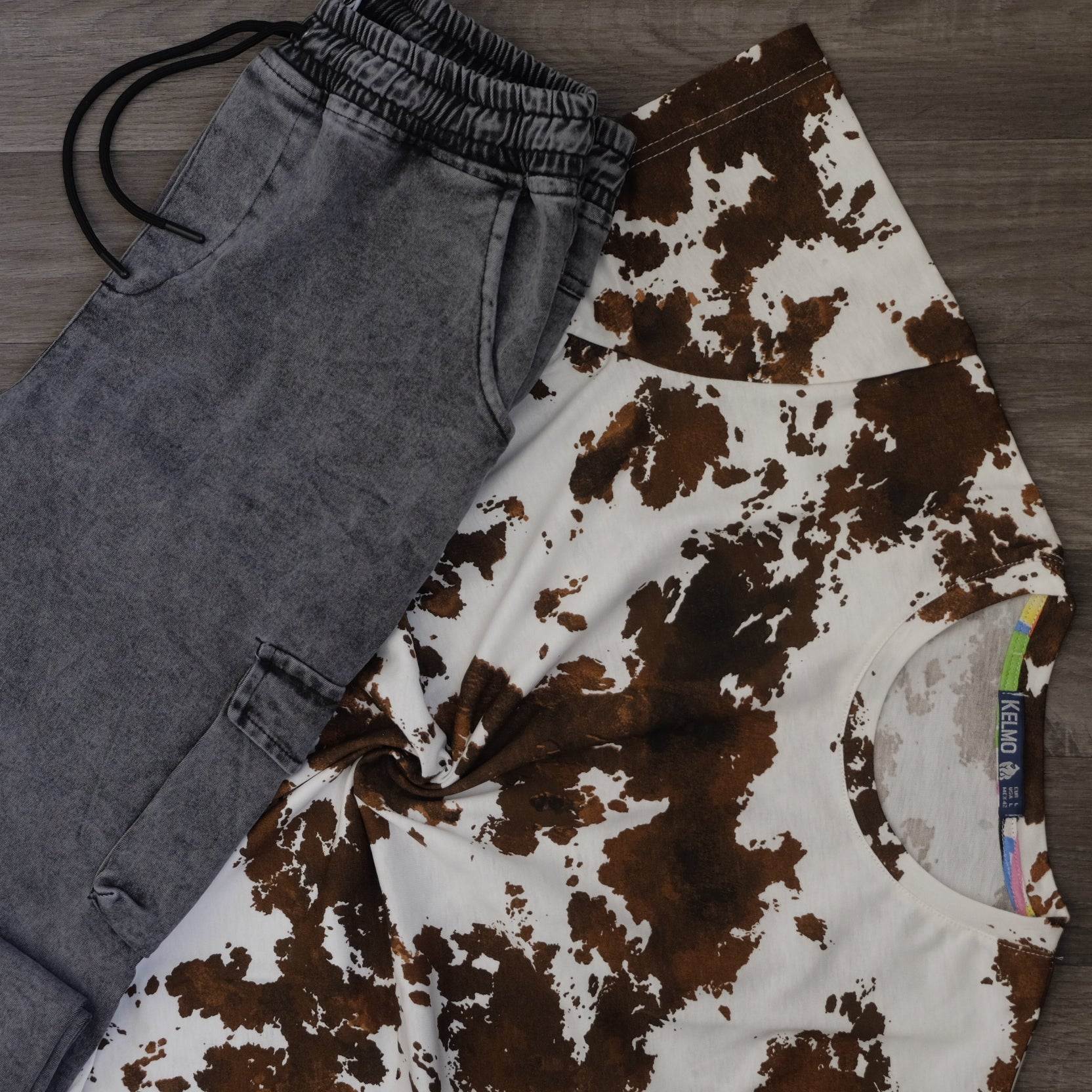 Ensemble T-shirt Cloud et Jean Gris Délavé