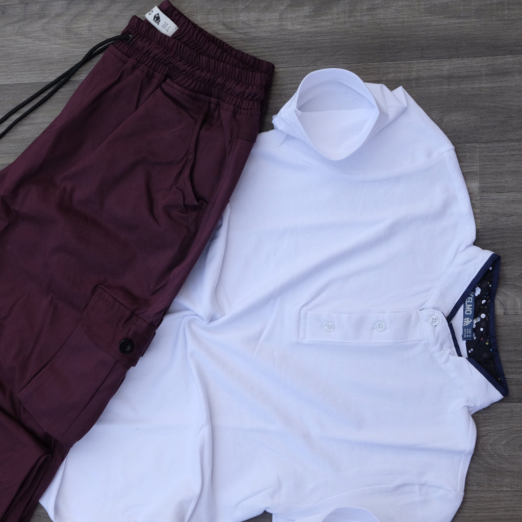 Ensemble Polo Blanc et Cargo Grenat