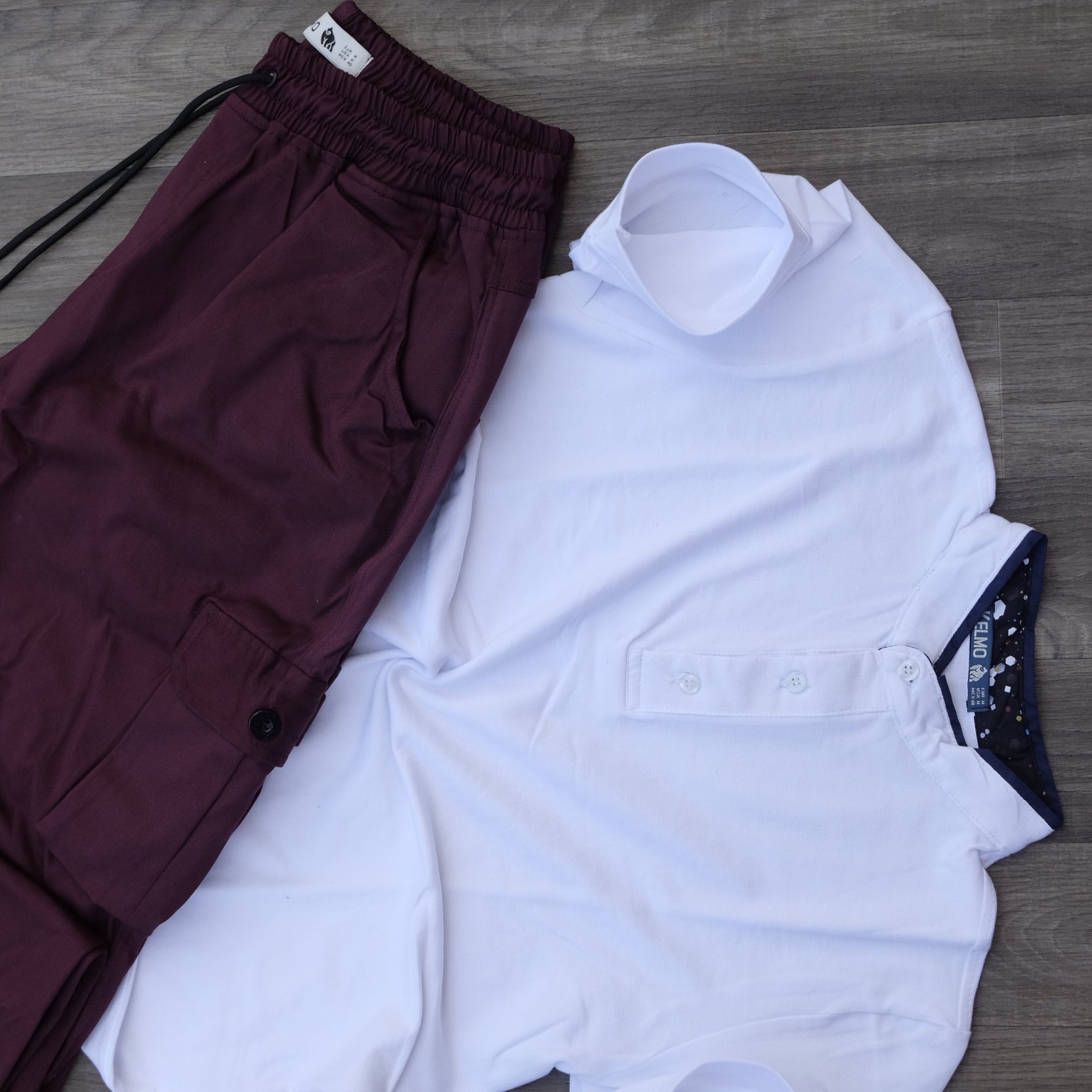 Ensemble Polo Blanc et Cargo Grenat