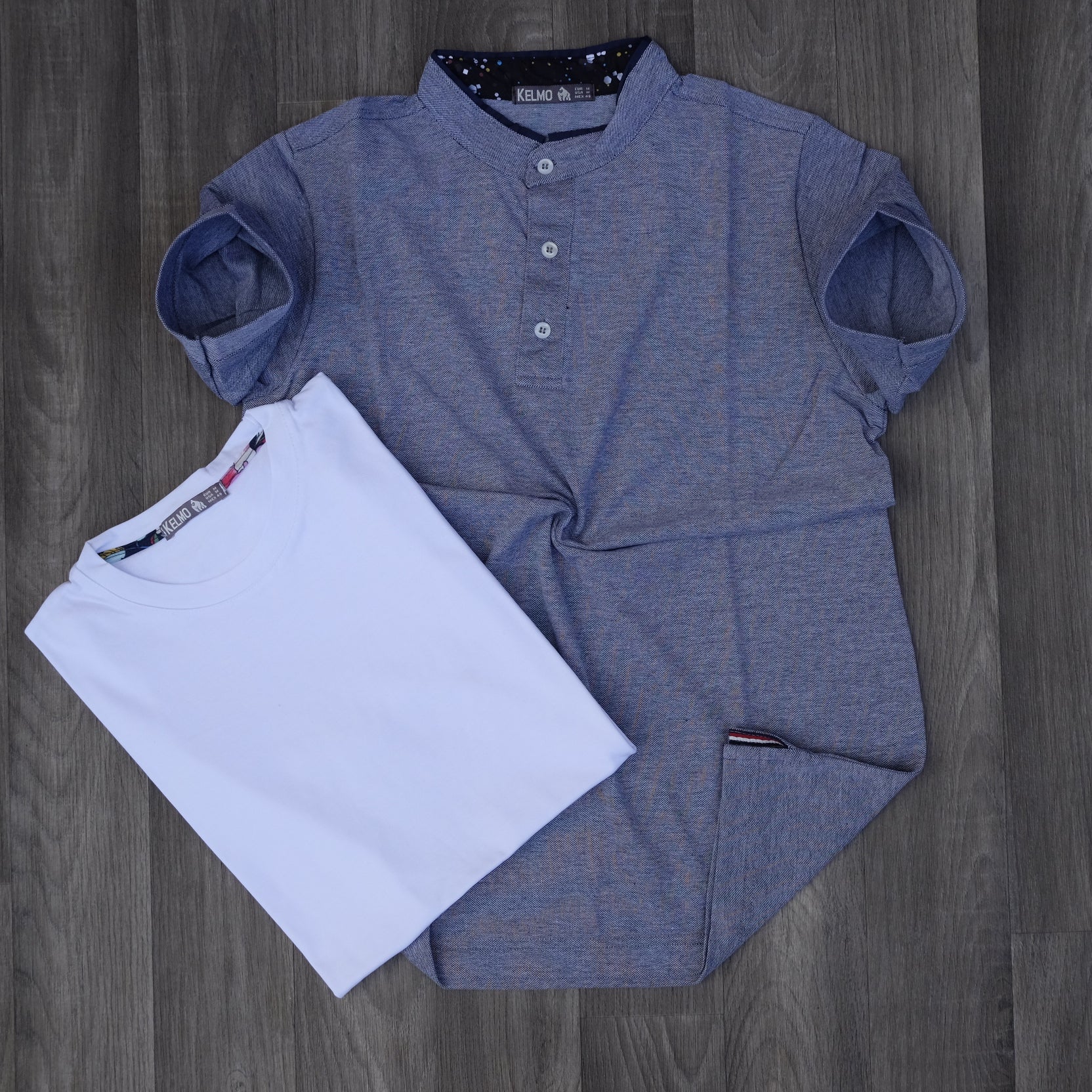 Pack Polo Bleu Chiné et T-shirt Blanc