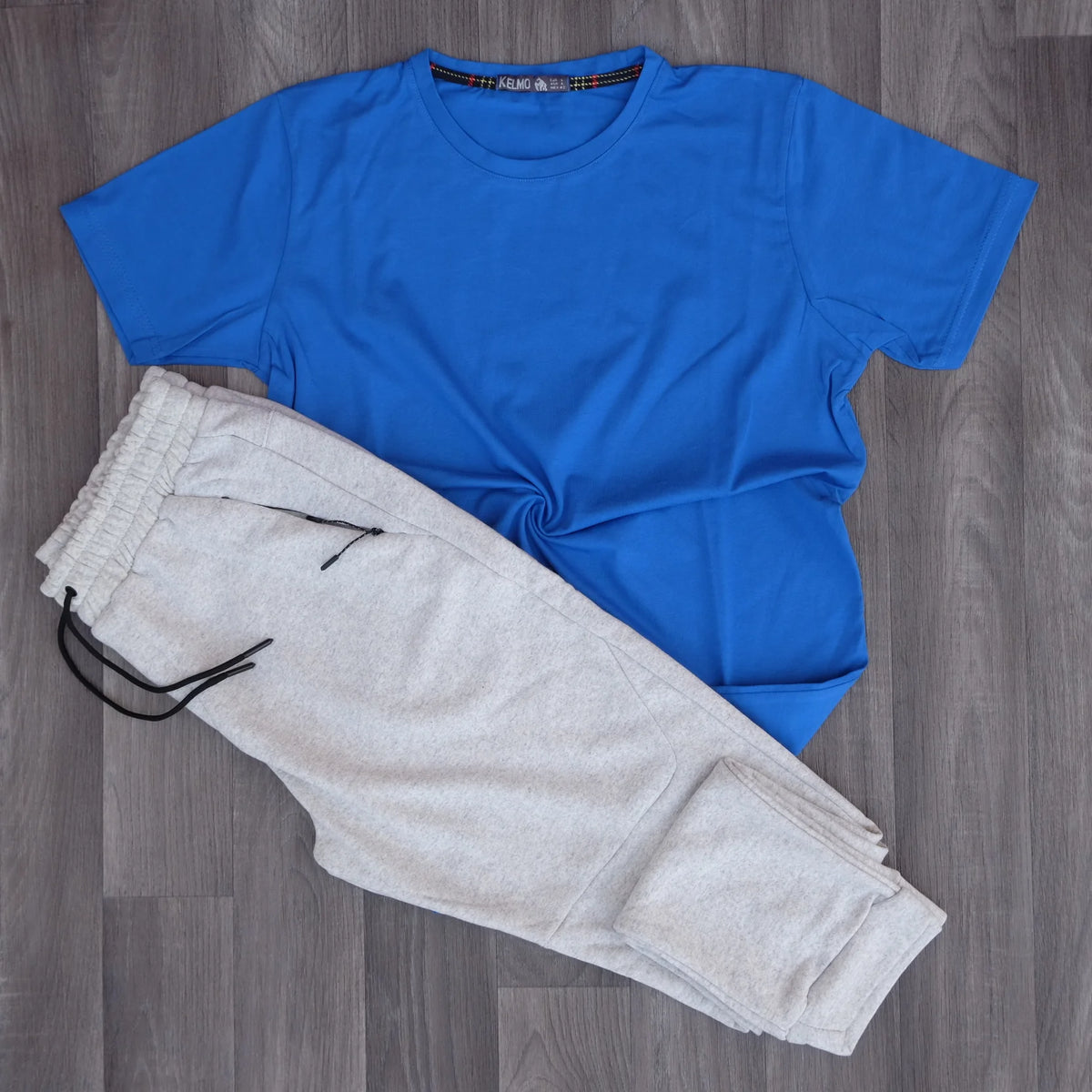 Ensemble T-shirt Bleu Roi + Jogging Gris Chiné Clair