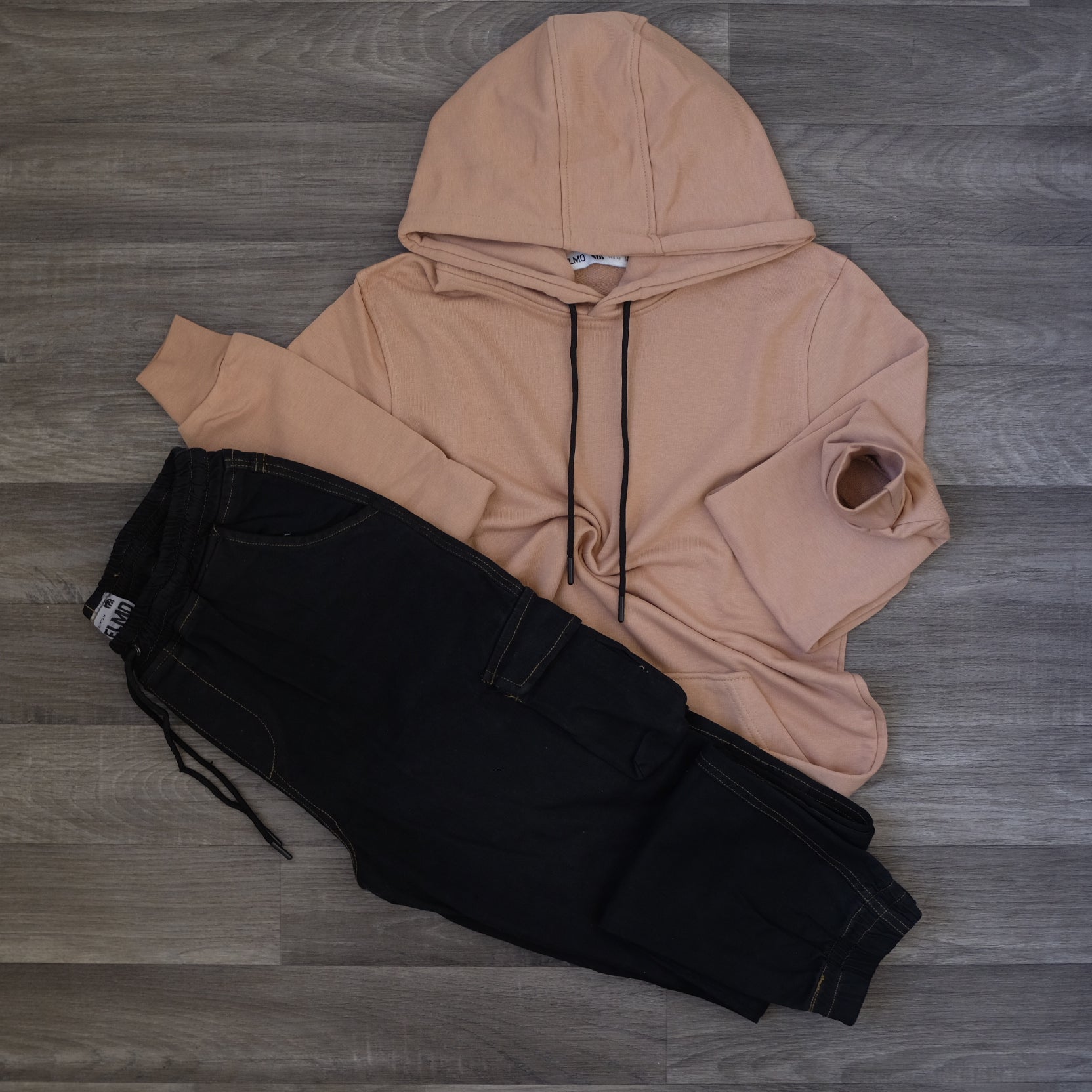 Ensemble Cargo Noir + Capuche Cotton Beige Caramel
