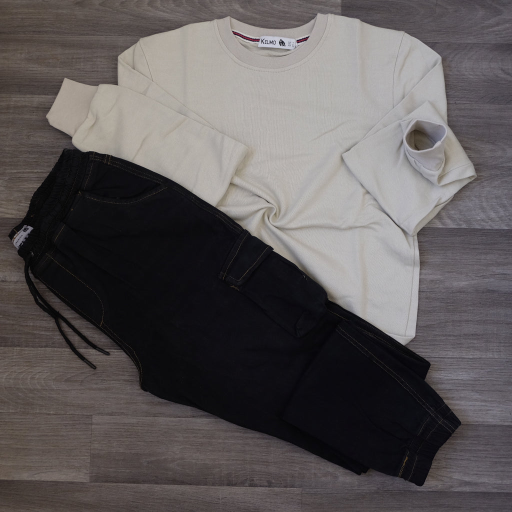 Ensemble Cargo Noir + Sweat Beige