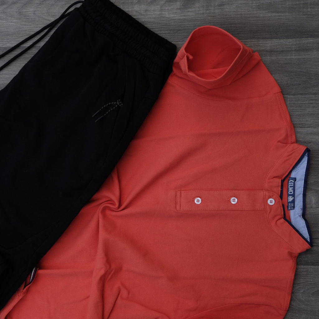 Ensemble Polo Orange et Jogging Noir