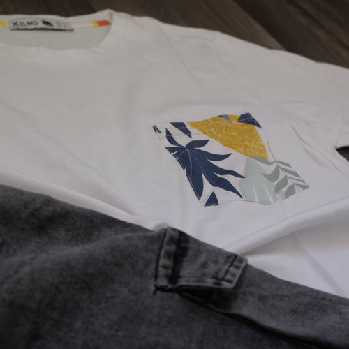 Ensemble T-shirt Blanc Hawaï et Jean Gris Délavé