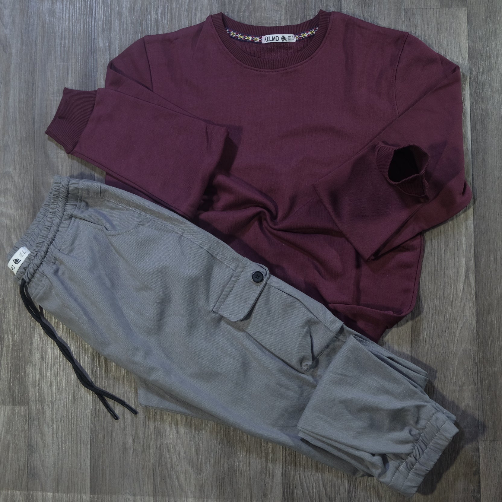 Ensemble Cargo Para Gris et Sweat Grenat