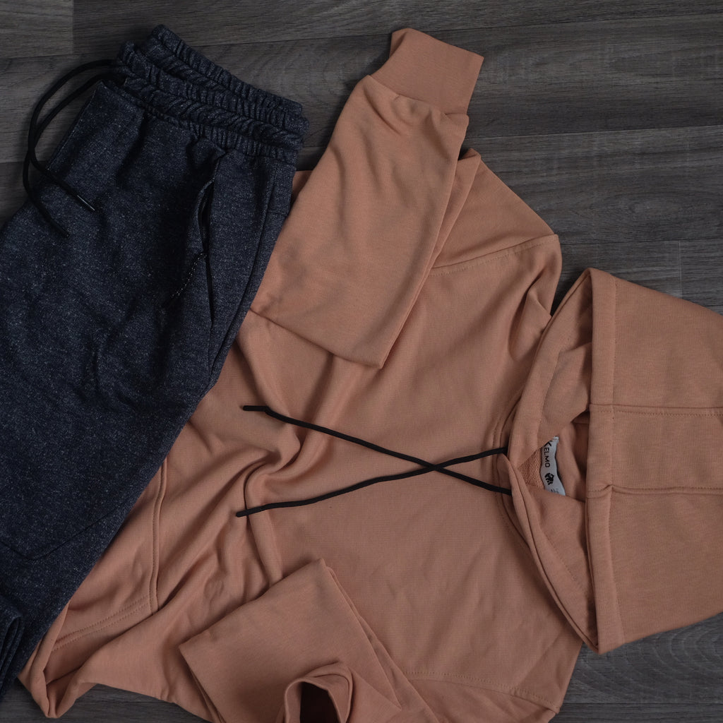 Ensemble Jogging Chiné et Capuche Beige Rosé