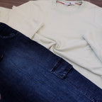 Ensemble Cargo Jeans Délavé Bleu Straight + Sweat Beige