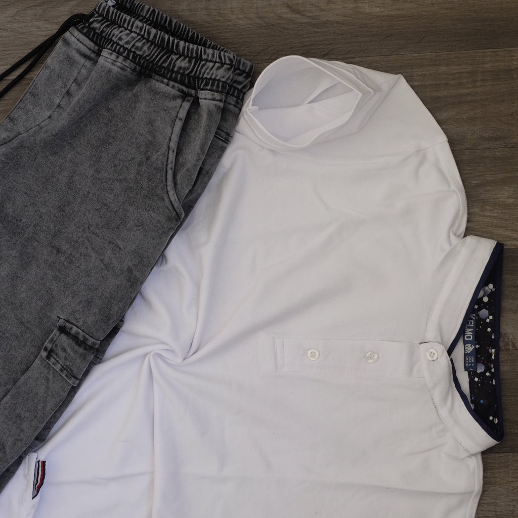 Ensemble Polo Blanc et Jean Gris Délavé