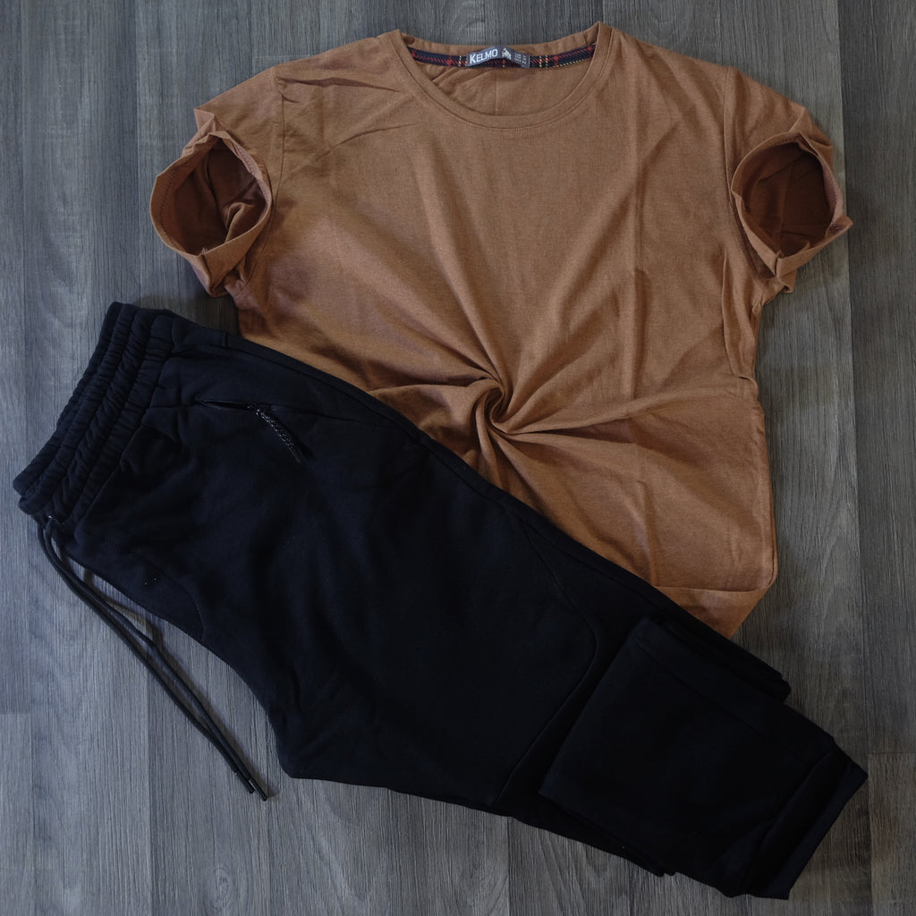 Ensemble T-shirt Marron et Jogging Noir