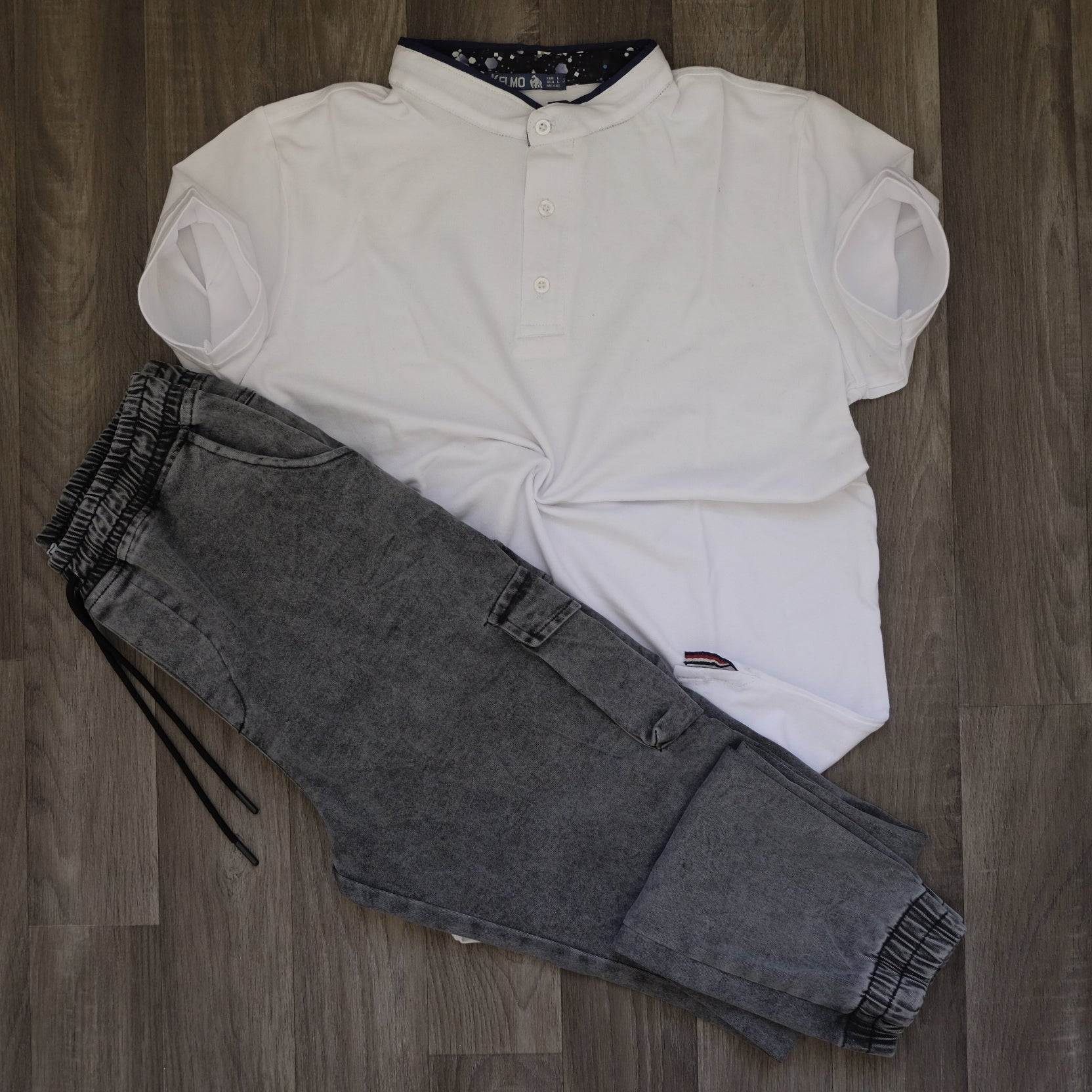 Ensemble Polo Blanc et Jean Gris Délavé