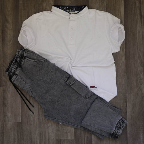 Ensemble Polo Blanc et Jean Gris Délavé