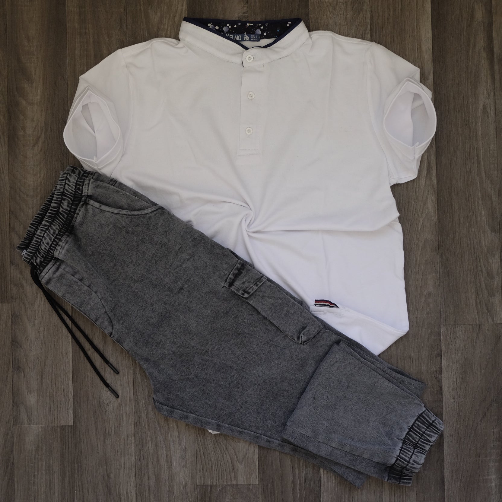 Ensemble Polo Blanc et Jean Gris Délavé