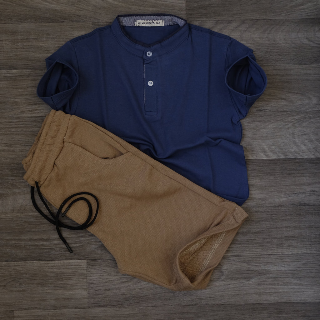 Ensemble Enfant Polo Bleu Marine et Short Jogging Camel